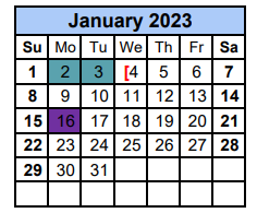 District School Academic Calendar for James Tippit Middle for January 2023