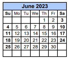 District School Academic Calendar for Williamson Co J J A E P for June 2023