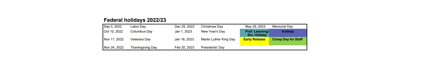 District School Academic Calendar Key for Ford Elementary School