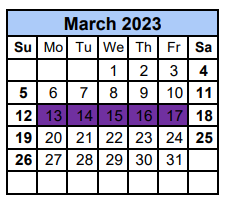 District School Academic Calendar for Wm S Lott Juvenile Ctr for March 2023
