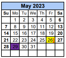 District School Academic Calendar for Wm S Lott Juvenile Ctr for May 2023