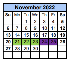District School Academic Calendar for Georgetown 9th Grade for November 2022