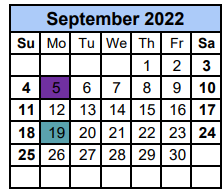 District School Academic Calendar for Douglas Benold Middle for September 2022