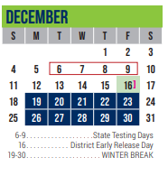 District School Academic Calendar for Excel Academy (murworth) for December 2022