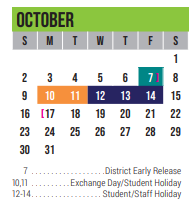 District School Academic Calendar for Excel Academy (murworth) for October 2022