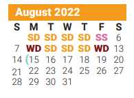 District School Academic Calendar for Sallye Moore Elementary School for August 2022