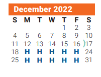 District School Academic Calendar for P A S S Learning Ctr for December 2022