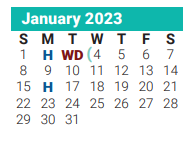 District School Academic Calendar for Sam Houston Elementary for January 2023