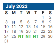 District School Academic Calendar for P A S S Learning Ctr for July 2022