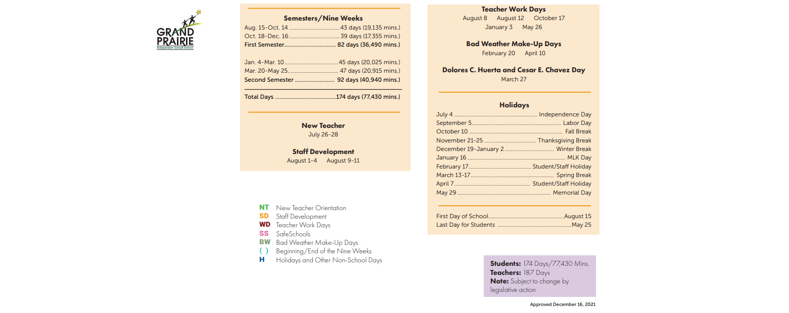 District School Academic Calendar Key for Bill Arnold Middle School