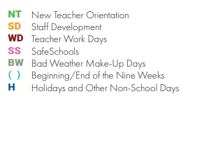 District School Academic Calendar Legend for Lamar Alternative Education Program