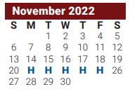 District School Academic Calendar for P A S S Learning Ctr for November 2022