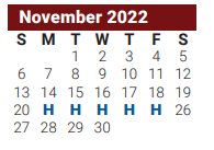 District School Academic Calendar for Lamar Alternative Education Program for November 2022