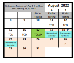 District School Academic Calendar for Redwood School for August 2022