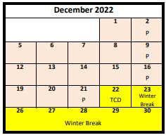 District School Academic Calendar for Oakridge School for December 2022