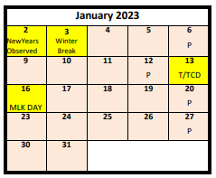 District School Academic Calendar for Granger School for January 2023