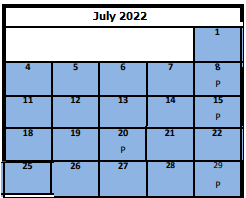 District School Academic Calendar for Alternative 3a-jr High for July 2022