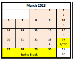 District School Academic Calendar for Eastwood School for March 2023