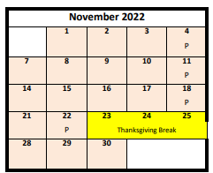 District School Academic Calendar for Roosevelt School for November 2022