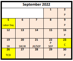District School Academic Calendar for David Gourley School for September 2022