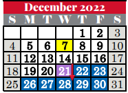 District School Academic Calendar for Grapevine Middle for December 2022