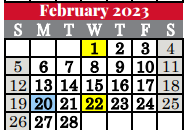 District School Academic Calendar for Cross Timbers Middle for February 2023