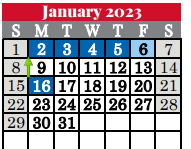 District School Academic Calendar for Glenhope Elementary for January 2023