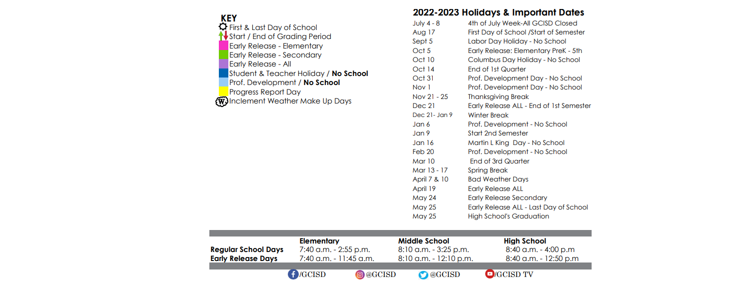 District School Academic Calendar Key for Dove Elementary