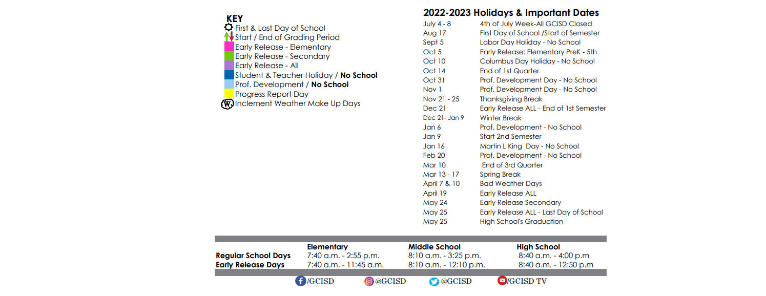 District School Academic Calendar Key for Grapevine Middle