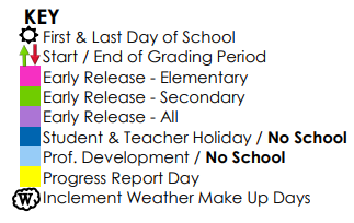 District School Academic Calendar Legend for Bransford Elementary