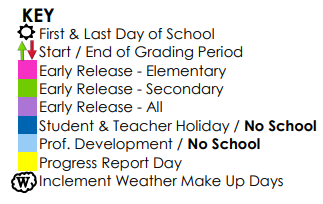 District School Academic Calendar Legend for Taylor Elementary