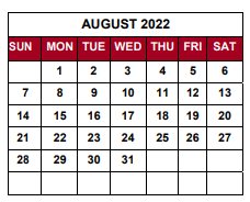District School Academic Calendar for Utica Elementary School for August 2022