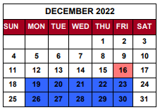 District School Academic Calendar for Instr Srvs Cntr-options Alt Prog for December 2022