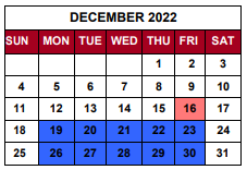 District School Academic Calendar for Parkview Middle School for December 2022
