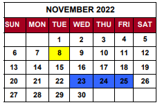 District School Academic Calendar for Parkview Middle School for November 2022