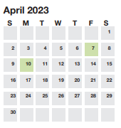 District School Academic Calendar for Overbrook Child Dev Ctr for April 2023