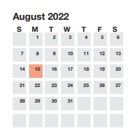 District School Academic Calendar for Elementarylen Woodside Elementaryem for August 2022