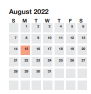 District School Academic Calendar for Overbrook Child Dev Ctr for August 2022