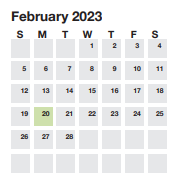District School Academic Calendar for Overbrook Child Dev Ctr for February 2023