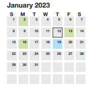 District School Academic Calendar for Golden Strip Voc Ctr for January 2023