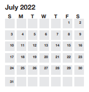 District School Academic Calendar for Greenview Elementaryementary School for July 2022
