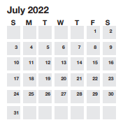 District School Academic Calendar for Overbrook Child Dev Ctr for July 2022