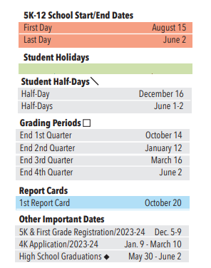 District School Academic Calendar Legend for Washington Center Sp