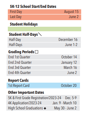 District School Academic Calendar Legend for Donaldson Avc