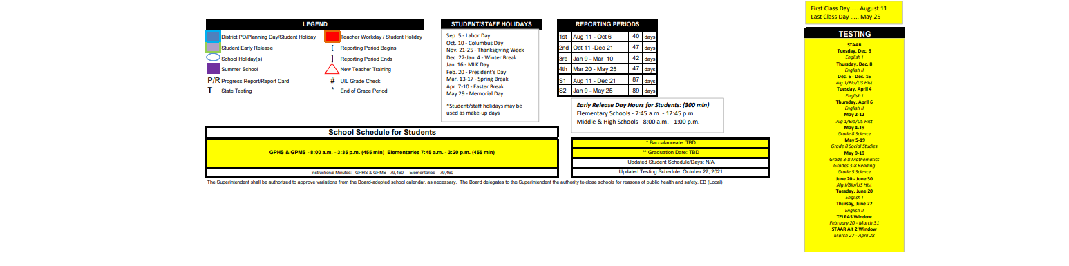 District School Academic Calendar Key for Gregory-portland H S