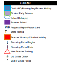 District School Academic Calendar Legend for Andrews Elementary