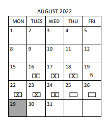 District School Academic Calendar for Morehead Elementary for August 2022