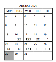 District School Academic Calendar for Philip J Weaver Ed Center for August 2022