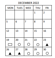 District School Academic Calendar for Ben L Smith High for December 2022