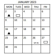 District School Academic Calendar for Page High for January 2023